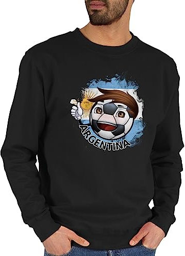 Shirtracer Sweater Pullover Sweatshirt Herren Damen - Fußball EM WM - Fußballjunge Argentinien - L - Schwarz - Europameisterschaft Fussball fu Ball em- Fanartikel em24 Fussball-wm fußballer