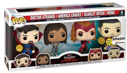 Funko Pop! Marvel: 4 Pack Includes America Chavez, The Scarlet Witch, Wong, and Doctor Strange - Exclusiva Amazon - Figura de Vinilo Coleccionable - Idea de Regalo- Mercancia Oficial - Movies Fans