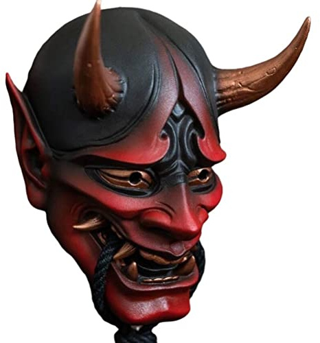 Rachel Samurai-Oni Latex Halloween-Maske - Japanische Cosplay-Hannaya Dämon-Prajna-Geistergesicht für Halloween-Party-Kostüm-Requisiten, S, Rot