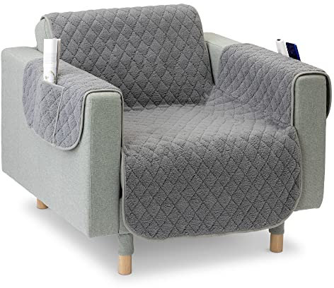 JEMIDI Sessel Bezug mit Armlehnenschoner - Sesselschoner Sesselbezug Sofaschoner aus Polyester - Sesselhusse waschmaschinenfest reversibel - grau