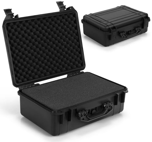 GiantexUK Waterproof Hard Case, Protective Camera Case with Customized Foam, Portable Outdoor Tool Box for Electronics, Drones,Cameras and Firearms(Black, 56x44x22cm) | Portable Outdoor Tool Box with Customized Foam for Electronics, Drones,Cameras and Firearms