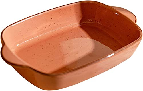 BOSUGE Lasagne Dish Large Deep, Ceramic Baking Dish With Handles, Lasagna Pan, Casserole Dish-Pink-rectangle 22x16.5x5cm 800ml (Color : Onecolor)