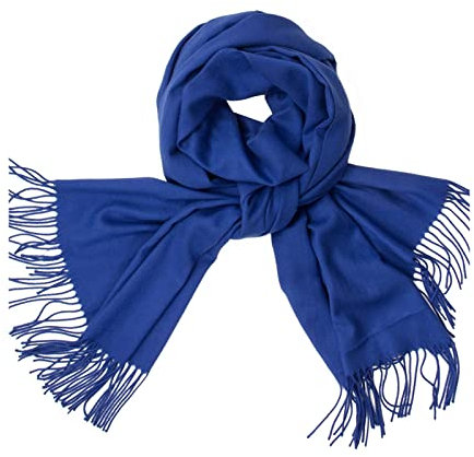 Whoiy Kaschmirschal Blau, Schal Damen Wintertyp Solide Fransen 200X70cm Warmer Übergroßer Winterschal-Poncho