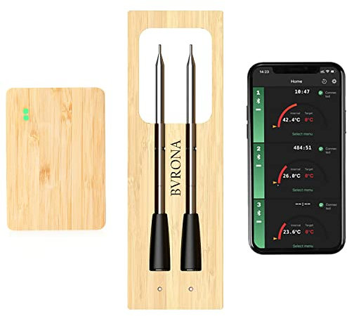 Termometro per Carne, Wireless Grillthermometer 90m Bluetooth Termometro da Cucina Per Forno, Grigliate, Barbecue, Monitoraggio Remoto di Termometro Intelligente, App Compatibile con IOS/Android