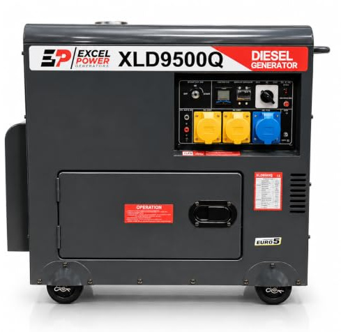 Excel Power Portable 6.5KW Diesel Generator - 26L Tank Quiet Backup Power Generator - AVR Equipped Electric Start Generator for Home Backup, & Residential Use | 1 Year Warranty
