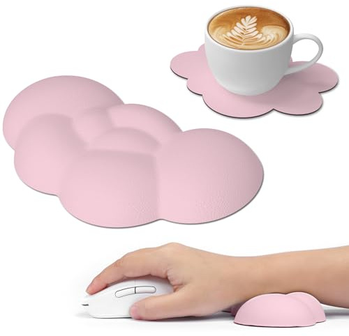 ATTACK SHARK Cloud Handballenauflage mit Untersetzer, Tastatur Mausstütze | Ergonomische Memory Foam Auflage mit Massage Noppen, Entlastende Handgelenkstütze,Süßes Schreibtisch Zubehör Büro Gaming,Weiß
