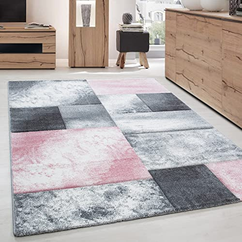 Tappeto da salotto design moderno a pelo corto con effetto marmo, taglio a contorno realizzato a mano., Colore: Rosa, Taglia: 160 x 230 cm