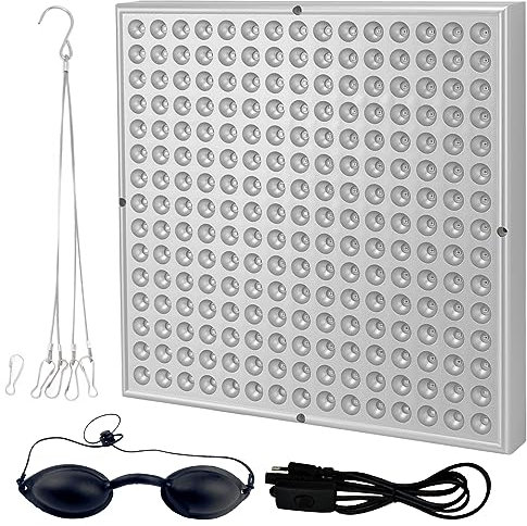 Home Tanning Lamp,Face and Body Sunlamp with Hanging Ring Hook and Blindfold,460nm Full Blue Therapy Lamp LED Skin Tanning Light with 225pcs LEDs 15W,Eye Protection Self Tanning Machine for Face,Body