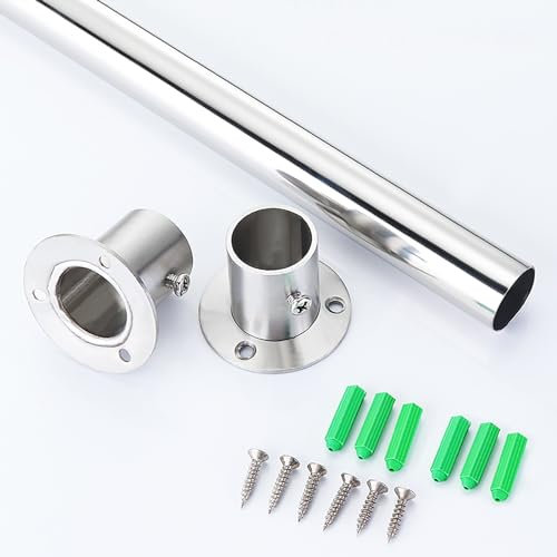 Kleiderstange Schrank Kleiderstange aus Edelstahl 304, rund, 50 bis 150 cm lang, robuste Kleiderstange aus Metall for Aufhängen von Kleidung, for Dusche/Fenster/Schränke, an der Wand montierter Kleide