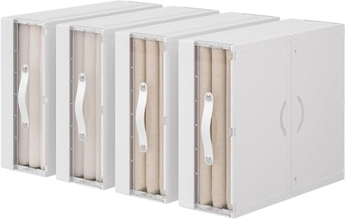 GUDEMAY Förvaringslåda för undersäng, garderob plast förvaring sängkläder arrangör vikbar med handtag, undersängbyrå perfekt för lakan, filtar, påslakan och kläder – set om 4 stycken vita