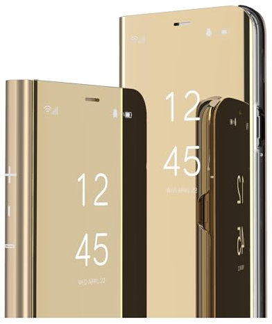 IMIRST Flip Case for Honor 90 Lite - Makeup Mirror Design Clear View Flip Bookstyle Luxury Protective Shell With Kickstand Phone Cover for Honor 90 Lite. Flip Mirror: Gold