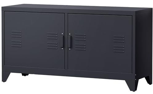 HOMCOM TV-Möbel, TV-Bank, Gestell aus kaltgewalztem Stahl, 2 Schränke mit 2 verstellbaren Regalen, Industriedesign, TV-Möbel, Kabelkanal, 119 x 40 x 63,5 cm, schwarz