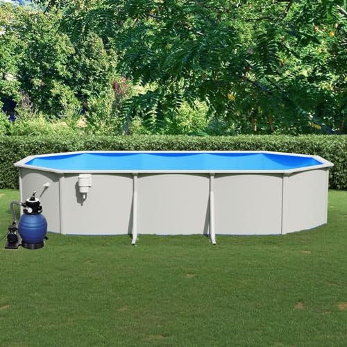 Gecheer Piscina,Fuori Terra,con Pompa Filtro a Sabbia,in Acciaio,Blu e Bianco,610x360x120 cm