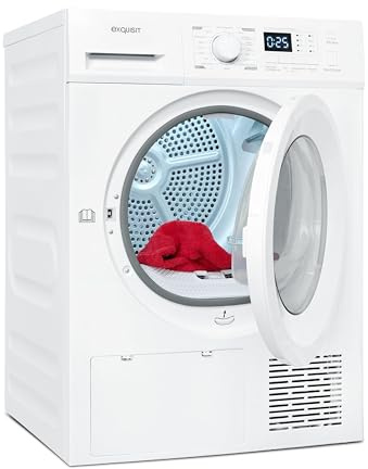 Exquisit Wärmepumpentrockner, 8kg Trockner mit 16 Programmen, Startzeitvorwahl, Knitterschutz, TWP803-030E weiss
