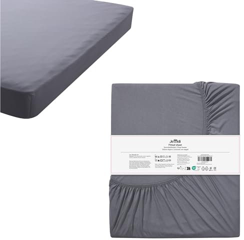 JEMIDI Jersey Spannbettlaken 180x200cm Topper Dunkelgrau - Bettlaken aus 100% Baumwolle - Spannbetttuch Stretchbar - Atmungsaktiv und Warm - Topper Spannbettlaken - Topperbezug
