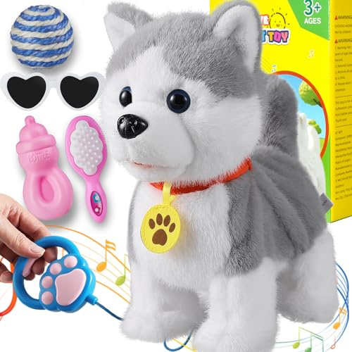 Gehender, bellender, singender Husky-Welpenspielzeug, wiederholt, was Sie sagen, realistischer, leckender, mit der Zunge wedelnder Schwanz, mechanischer Hund mit elektronischer Berührungs- oder Sprach