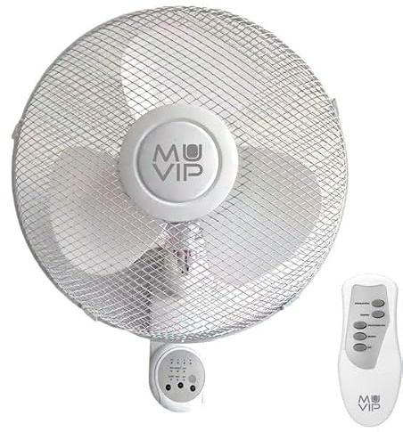 MUVIP Ventilatore da parete 45 W con telecomando - 3 velocità, funzione di oscillazione, diametro 40 cm, griglia protettiva, silenziosa e potente, 220 V-240 V