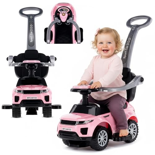 Voiture pour Enfants à Pousser et Glisser, à partir de 1 Ans, avec klaxon et Musique, Espace de Rangement sous Le siège (Rose Clair)