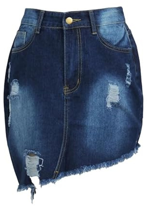 Falda De Mezclilla De Mujer - Falda Recta De Mezclilla De Color Sólido De Verano Cintura Alta con Bolsillo Ropa Clásica Irregular De Gran Tamaño hasta La Rodilla,Azul,XL