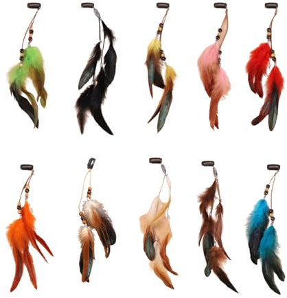 ATMWM 10 Stück Feder Haarschmuck Clip, Indianer Haarschmuck Damen, Federn Haarextensions, Boho Kopfschmuck für Faschingskostüm Cosplay Haardeko Zubehör Feder Haarspangen