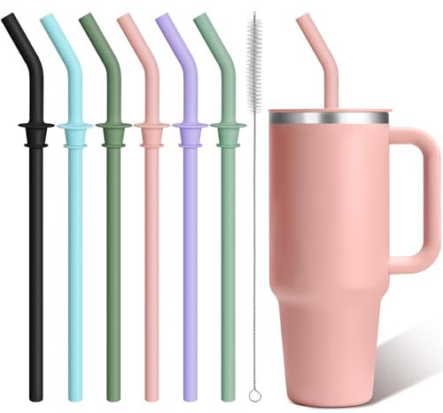 AIERSA Silicone Straw Replacement suitable for Hydro Flask Travel Tumbler 40oz with Lid and Straw, 6pcs Reusable Press-in Straws Compatible with HydroFlask 40 32 28 20 oz Water Bottles Accessories