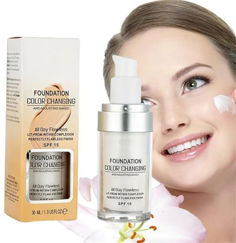 Farbwechsel Grundierung,Farbwechselnde Foundation für reife Haut 30ml Flüssige Grundierung zum Erwärmen der Hautfarbe SPF15 Langanhaltendes Make-up Feuchtigkeitsspendender Concealer