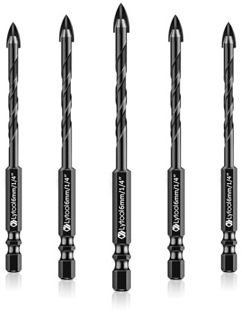 Lytool 5 Pezzi 6mm Punte Trapano per Gres Porcellanato, Vetro, Piastrelle, Ceramica, Granito, Marmo, Cemento - Accessori per Docce, Bagni, Giardino
