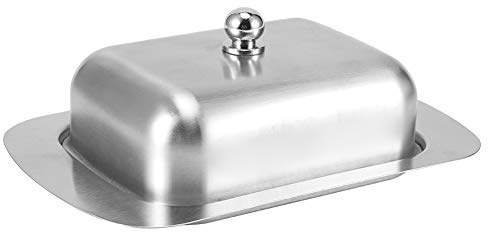 Yomiyuyr Mantequera de acero inoxidable con tapa, soporte de mantequilla de doble aislamiento para refrigerador y mesa, mantequillera cubierta con asa, 7,3 x 4,8 x 2,8 pulgadas
