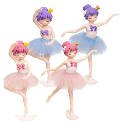 GARVALON 4stücke Teiliges Ballerina Cake Topper Aus Langlebigem PVC Bezaubernde Ballet Girl Figuren Festliche Tortendeko Für Mädchengeburtstag DIY Cupcake Dekoration Stilvolle Geburtstagspa