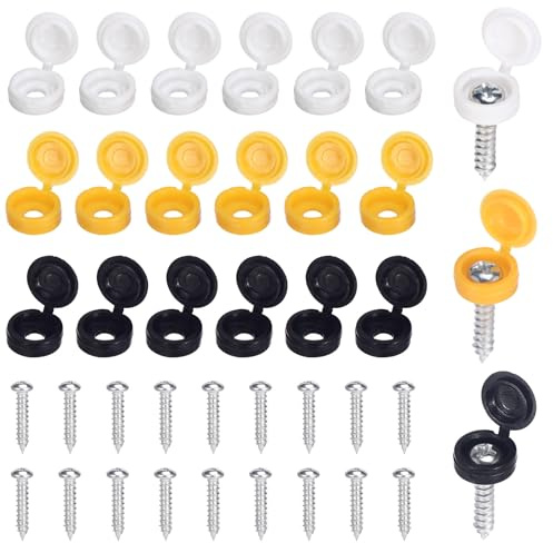 Mynoozi Lot de 36 vis et capuchons de plaque d'immatriculation, 18 capuchons à vis et 18 vis de plaque d'immatriculation pour intérieur de voiture, plaques d'immatriculation, meubles – Noir, blanc,