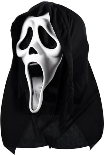 Tihokile Halloween Horror Scream Maske, Ghost Face Maske, Scary Movie Maske für Kinder und Erwachsene, Geeignet für Geisterhäuser, Latex Geist Maske für Geisterhaus, Mottopartys und Rollenspiele