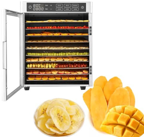 MáQuina Deshidratadora De Alimentos Comercial Grande, MáQuina Secadora De Acero Inoxidable De 800 W, Hasta 185 ℉ De Temperatura, Para Carne, Fruta, Carne De Res, Hierbas Y Comida,10Trays-110V