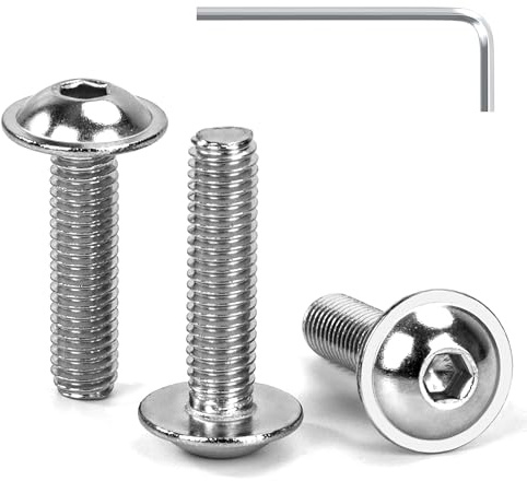 Tunejoy Tornillos de Cabeza Alomada con Brida M5 x 20 mm Tornillo de Cabeza Hexagonal de Acero Inoxidable A2 V2A Tornillos Máquina con llave Allen Rosca Completa 30 Piezas
