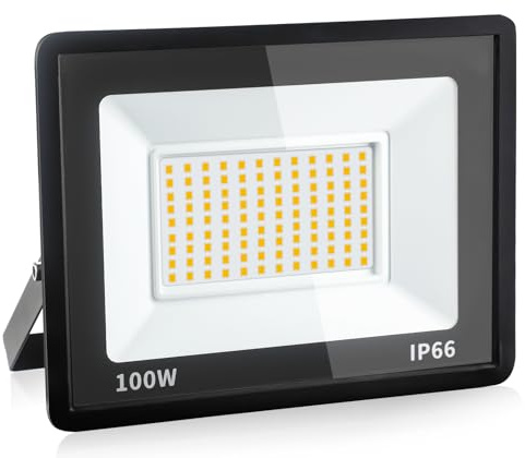 Psatfito G 100W LED Strahler, 10800LM Superhelle LED Flutlicht, IP66 Wasserdicht, 3000K Warmweiß Flutlichtleuchte Außenleuchten für Lager, Garage, Hinterhof, 1 Stück