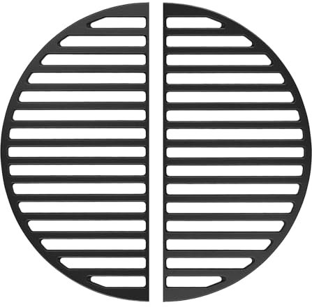 Wiltec Set 2x parrillas semicirculares de hierro fundido 55 x 26,5 x 0,9 cm para barbacoa, plancha de asar, accesorios BBQ, rejilla de fundición para carne, pescado y verduras, fácil de limpiar