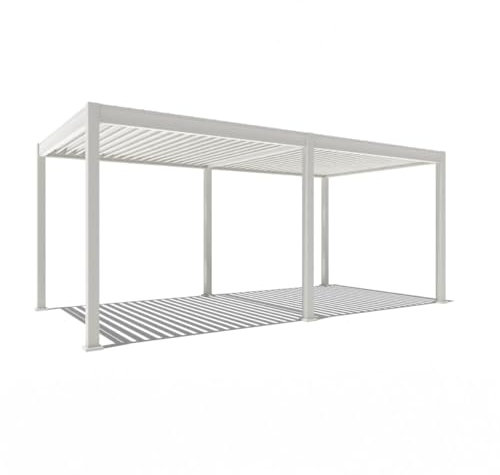 Weide - Pergola elettrica Deluxe con LED, tetto a lamelle elettrico con telecomando, in alluminio, completamente autoportante, antiruggine e robusto, per giardino, terrazza (bianco, 3 x 6 m)
