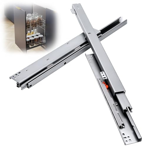 WingFly Unterflurführungen Schubladenschienen, 1 Paar Schubladenauszüge Schubkastenauszug Vollauszug, 40 KG Ladekapazität, Teleskopschienen für Die Bodenmontage, Silber (50cm)