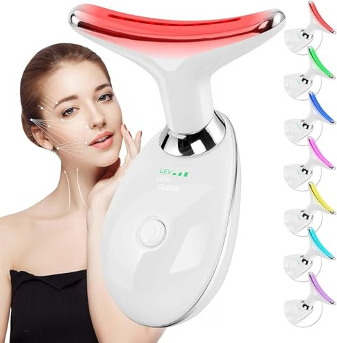 Dispositivo di Bellezza Antirughe, Impacco Caldo a 45 ℃ Terapia Della Luce Massaggiatore Viso EMS lifting del Collo Rassodante per Tonificare il Viso,Timer di spegnimento di 5 minuti (Bianco)