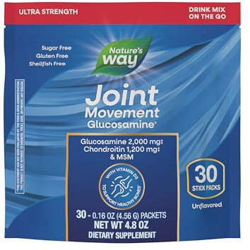 Nature's Way Joint Movement Glucosamine Drink Mix, Ultra Strength Glucosamine, MSM, Hyaluronic Acid, Vitamin D3, Supports Bones, Muscles, Cartilage*, No Sugar, Joint Support*, 30 Unflavored Packets