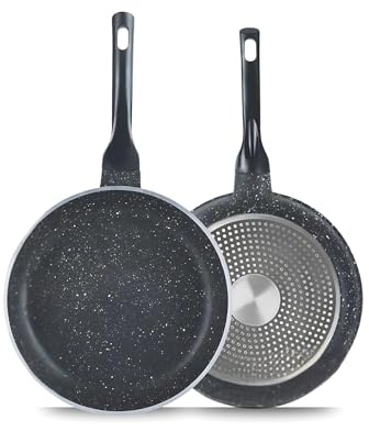 SK COOKWARE 20cm Non Stick Frying Pan Induction Hob Aluminium with Soft-Grip Handle | Black Granite Coating, PFOA-Free | Easy-Clean, All Hobs, Dishwasher Safe