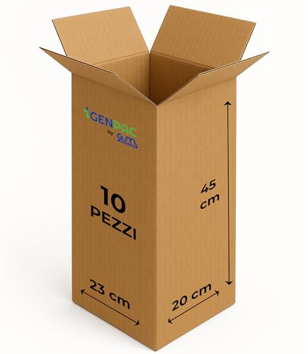 GM 10 Scatole Cartone Avana 23x20x45 h cm - Mono Onda Resistenti per Imballaggio, Spedizioni e E-Commerce - Cartoni Trasloco e Packaging Riciclabile, Vari formati, Ideali per Uffici e Aziende