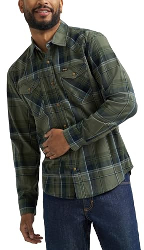 Wrangler herr ikonisk denim normal passform snäppskjorta knapp, Timjan rutig, XXL