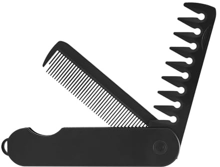 2-in-1 Folding Pocket Comb for Men - Fine Tooth & Wide Tooth Beard Combs - Flip Design Travel Comb for Hair, Mustache & Beard Grooming - Portable Styling Tool (Black)