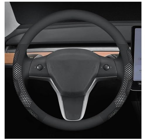 Funda Volante Coche para Tesla para Model 3 para Model Y para Model S para Model X para Fibra Carbono Gamuza Microfibra Antideslizante(R)