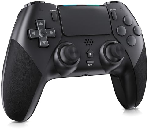 Holilo Mando para PS-4, Mando Inalámbrico para P-S4/Slim/Pro Gamepad Joystick con Dual Vibración, 6 Axis Gyro Sensor, Turbo, Touch Panel, Audio Jack-Negro