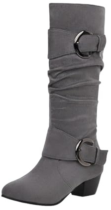 YIzdegg Botas altas hasta la rodilla para mujer, botas de vestir con hebilla, tacón de bloque, botas de equitación, botas altas hasta la rodilla, botas de punta, botas de punta, botas de estilo