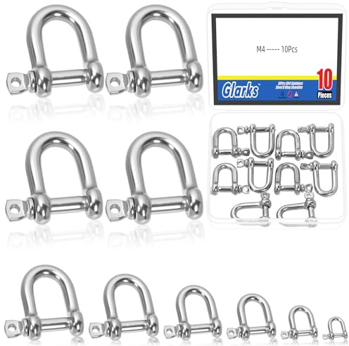 Glarks 10pcs M4 Stainless Steel D Shape Shackle, D-Shape Anchor Shackle, Heavy Duty D Shape Shackle for Ships, households, Cargo handling, and Land Transportation