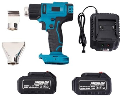 Pistola De Calor Eléctrica For Batería 18V, Aire Caliente Mano Inalámbrica, Temperatura Ajustable, Herramienta Secador Pelo Industrial For El Hogar Calentamiento RáPido(2Battery 3.0A)