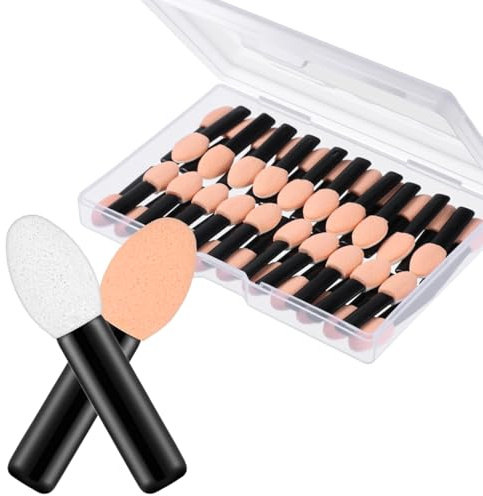50Pcs Eyeshadow Applicators Sponge Tip Disposable Eye Shadow Brush Disposable Eye Sponges Small Eyes Shadow Sponge Brushes Sticks, Black