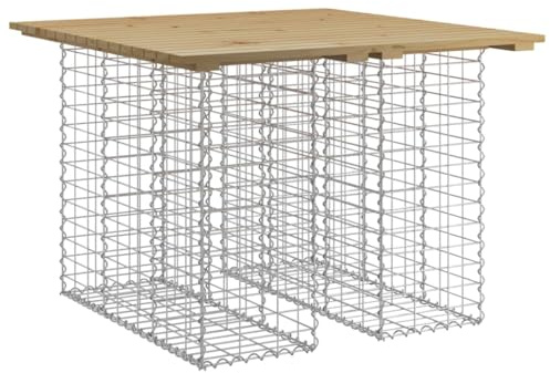 FUDUGEHMIOFWFJJ Garden Table Gabion Design 100x102x72 cm Impregnated Wood Pine Outdoor Patio Dining Furniture Galvanised Steel Basket Base Rustic Backyard Kitchen Table